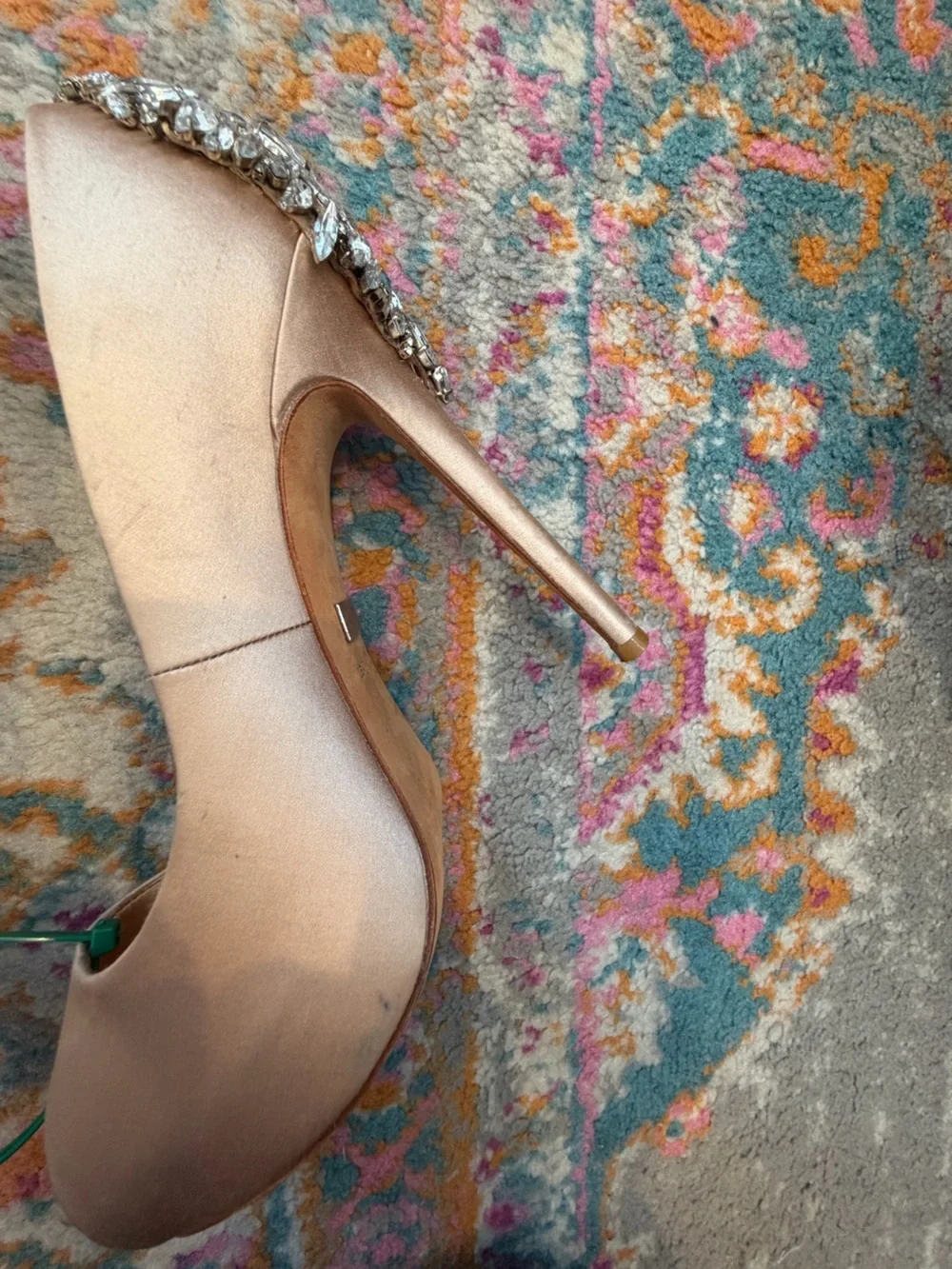 Badgley Mischka Rose Gold Satin Crystal-Embellished Stiletto Pumps